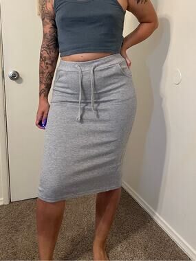 Casual Drawstring Midi Skirt - Gray